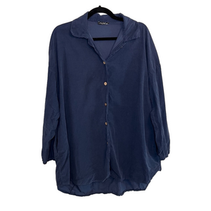 Made in Italy Navy Oversized Button Down Tunic Shirt – One Size